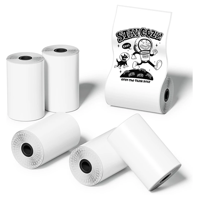 6 Roll Mini Pocket Printer Sticker Paper 30 X 57Mm Self-Adhesive Thermal Paper For Pocket Printer,Black On White