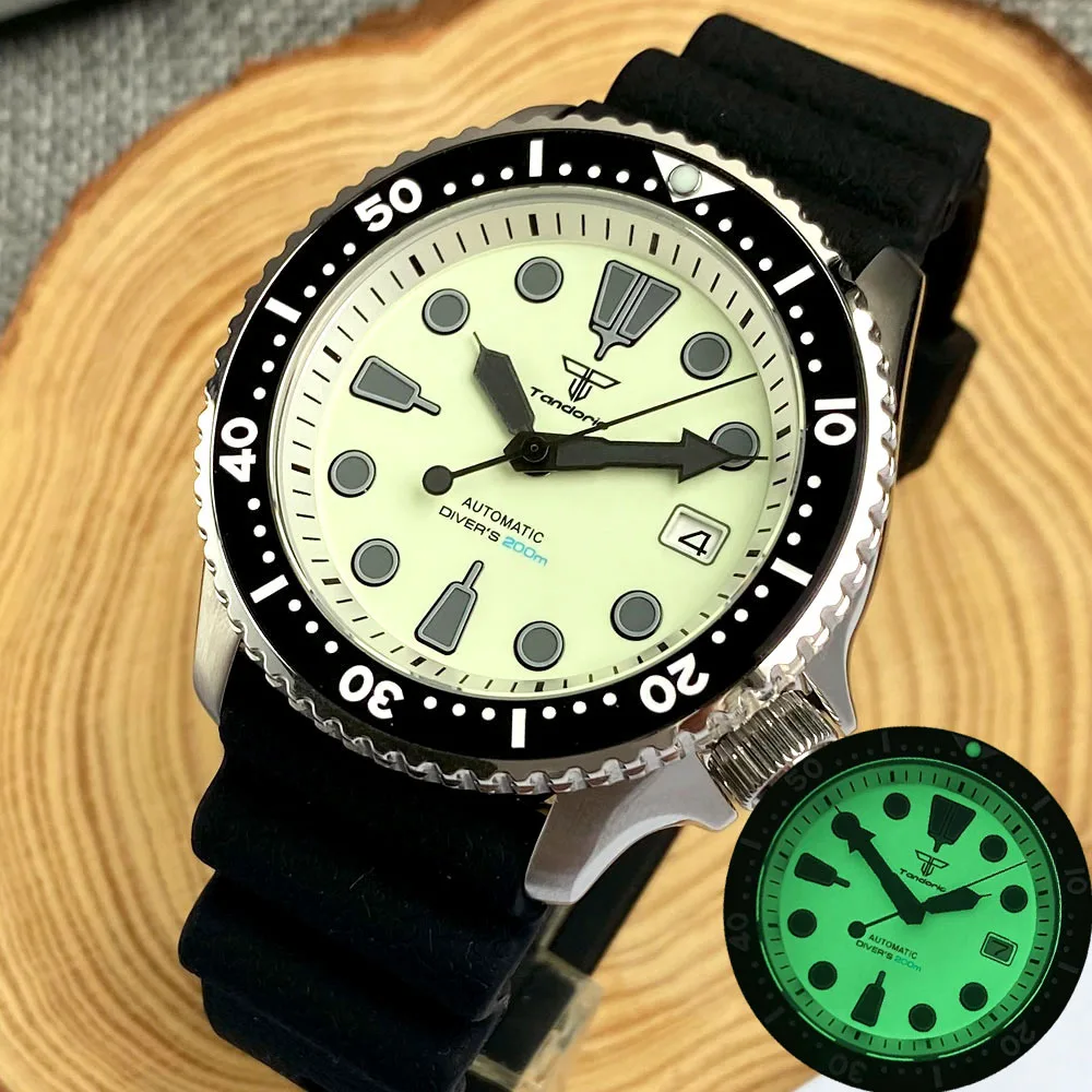 41mm  Reloj Hombre Tandorio Mechanical Automatic Watch For Men 20ATM Swim 120 Clicks Beige Dial NH35A Sapphire Crystal