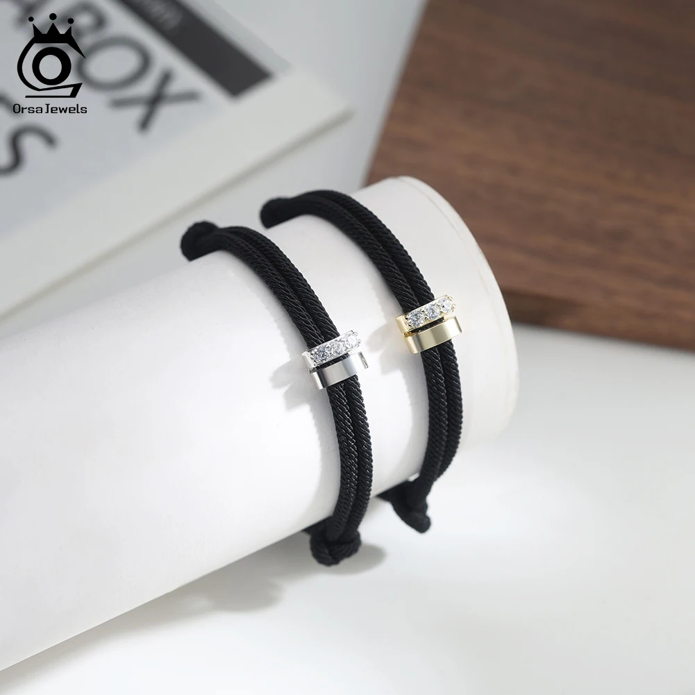 

ORSA JEWELS Стерлингового Серебра 925 пробы Блестящий Цирконовый Браслет-Цепочка Модный Черный Браслет-Цепочка Регулируемые Ювелирные Изделия Повседневная Одежда APB07