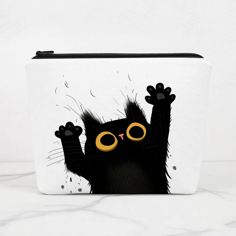 Black Cat With Yellow Eyes Makeup Bags for Girls Cosmetic Pouch Toiletry Bag Pencil Case Travel Storage
