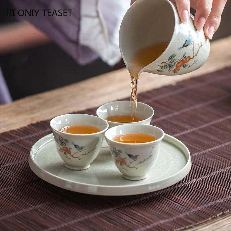 Retro Ceramic Teacup Portable Travel Meditation Cup Hand Painted Flower Pattern Tea Bowl Pu\'er Master Cup Tea Set Accessories