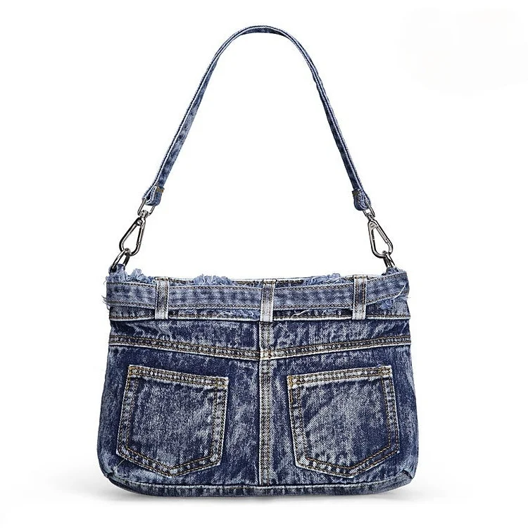 Yao Dong Borsa a tracolla da donna in denim lavato alla moda Jeans Pantaloni Look Borsa a tracolla Messenger Piccola borsa tote