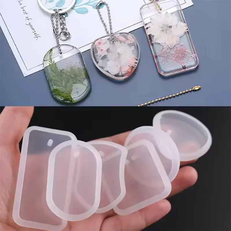 

6Pcs/Set DIY Keychain Pendant Casting Silicone Mould Keyrings Art Crafts Making Tools Crystal Epoxy Resin Mold