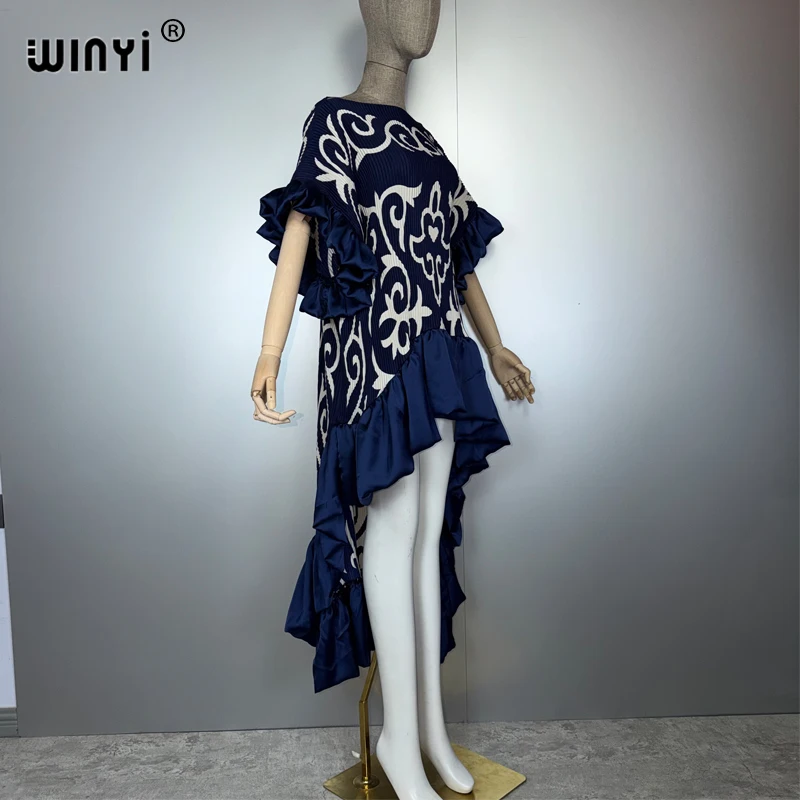 WINYI neue Plissee kleid Unregelmäßige kleid Lose boho robe Lange Femme Vestidos urlaub Elegante abendkleid abaya mode kaftan