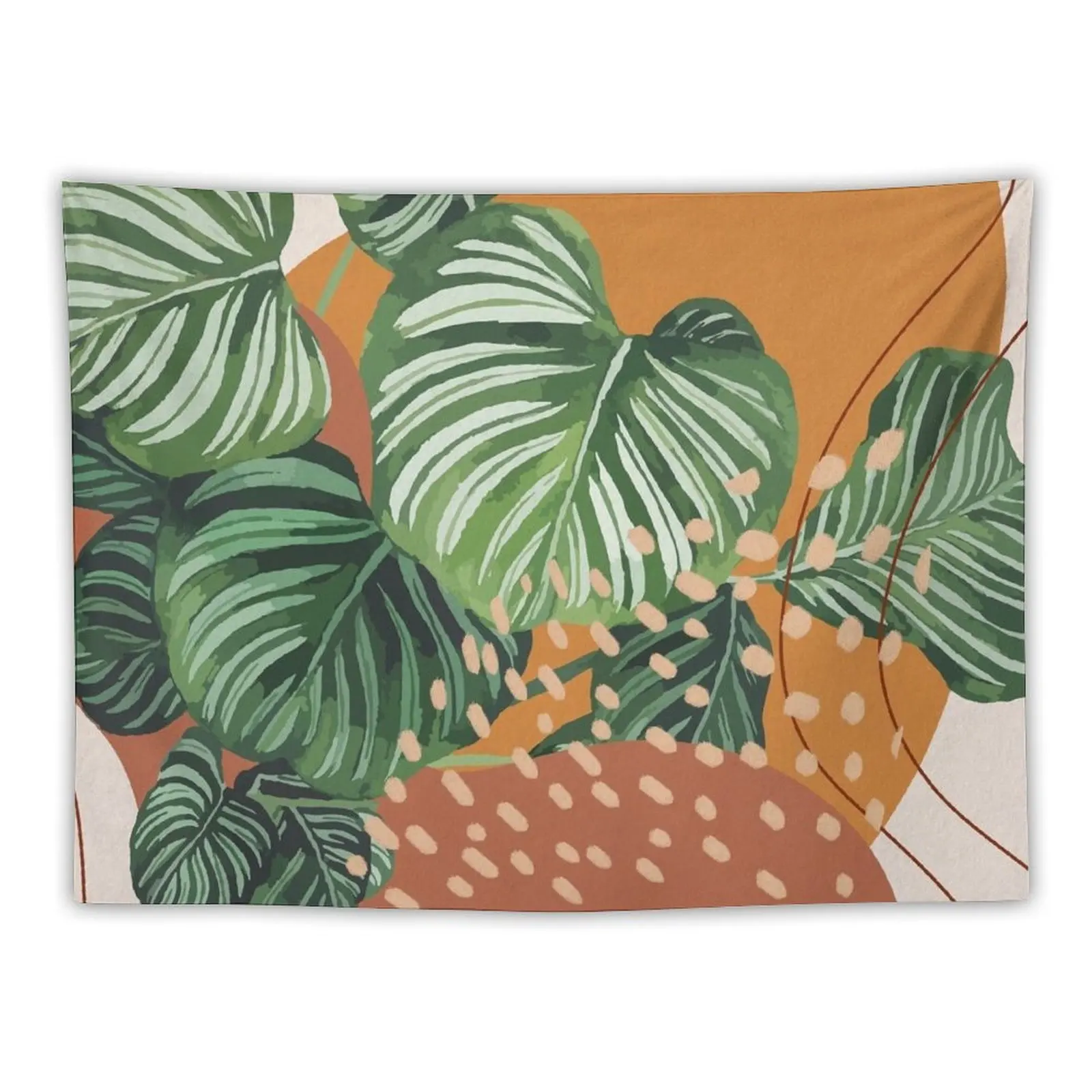 Mid century modern calathea orbifolia plant illustration 2 Tapestry Home Decorators Carpet On The Wall Tapestry