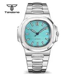 Semplice Retro 40mm quadrato vetro zaffiro 100m impermeabile NH35A movimento automatico vestito orologi da polso per uomo verde luminoso