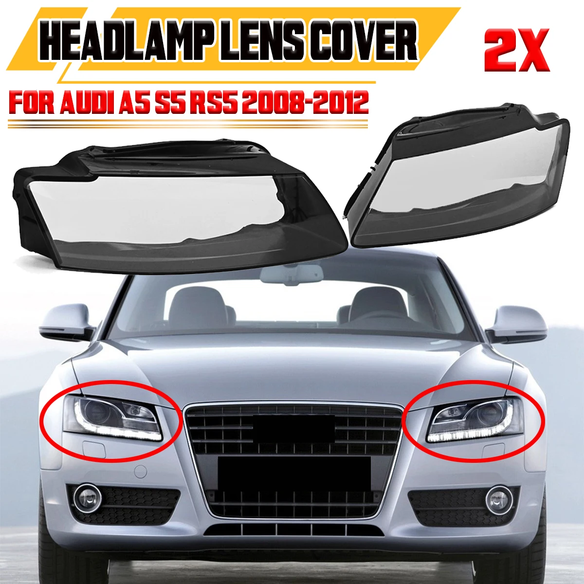 

Pair Car Front Headlight Lens Cover Headlamp Covers For Audi A5 S5 RS5 2008-2012 Lampshade Lamp Hoods 8T0941004AM 8T0941003AM