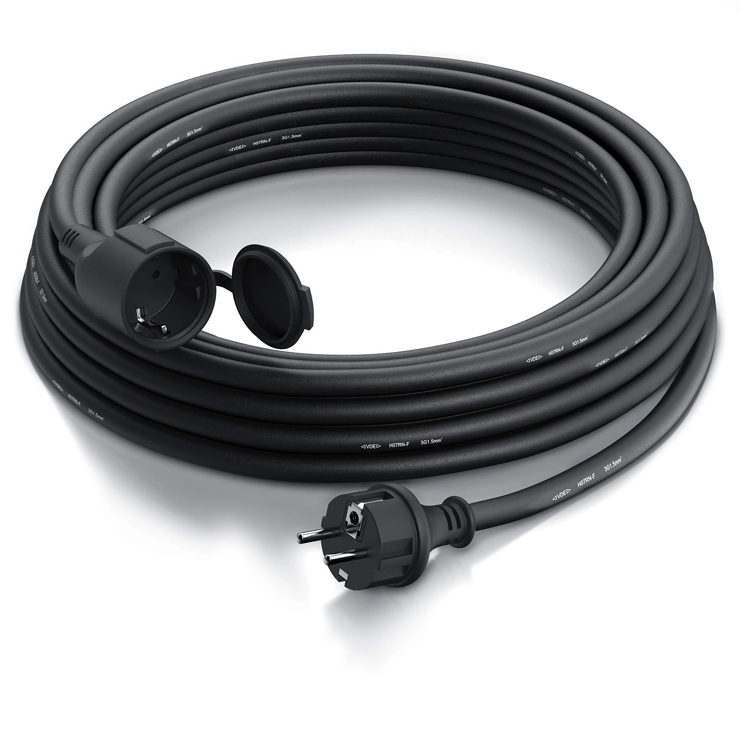 

10-метровый уличный резиновый удлинитель с вилкой Schuko для наружного использования IP44, 4000 Вт, электрический кабель для улицы с защитой