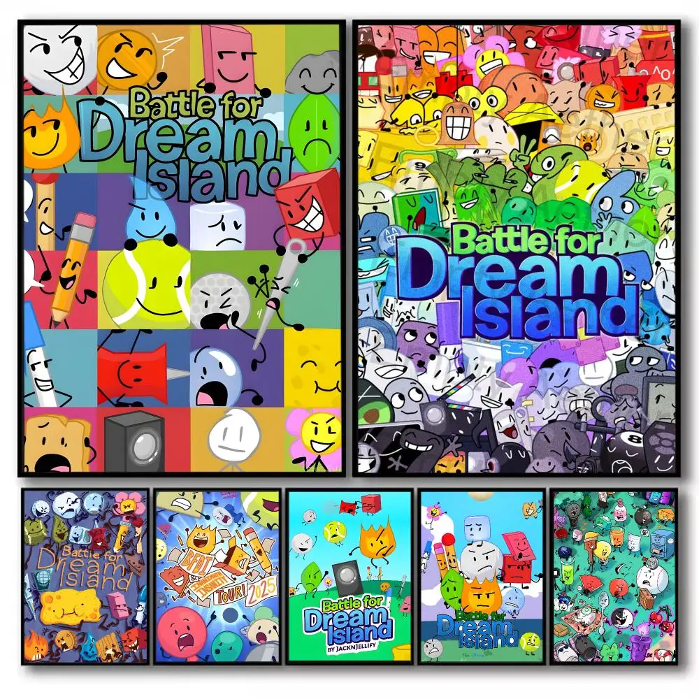 bfdi B-Battle for Dream Island Poster Stickers Self-Adhesive Painting Mural Decor Wall Decals for Bedroom Living Room Home Gift