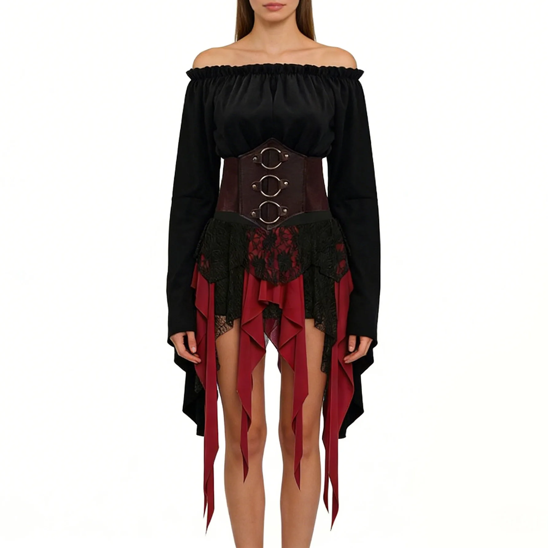 Conjunto de 3 Piezas de Disfraz de Pirata para Mujer, Vestido Vintage Renacentista, Disfraz de Hada Pirata, Top Medieval de Campera, Accesorios de Cosplay para Halloween