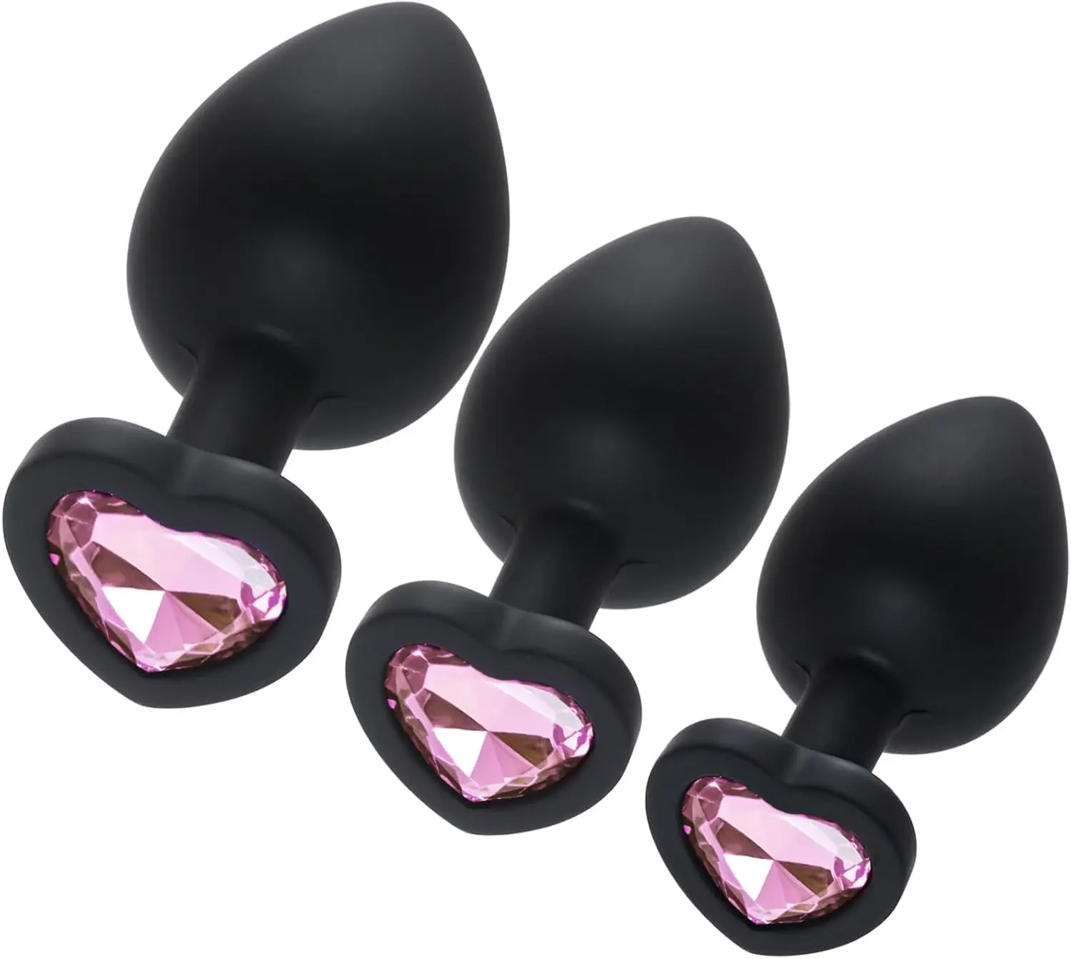 3 Pcs 3 Sizes Silicone Anal Plugs, Jeweled Butt Plug, Anal Trainer Toys, Heart Butt Plugs, Pink