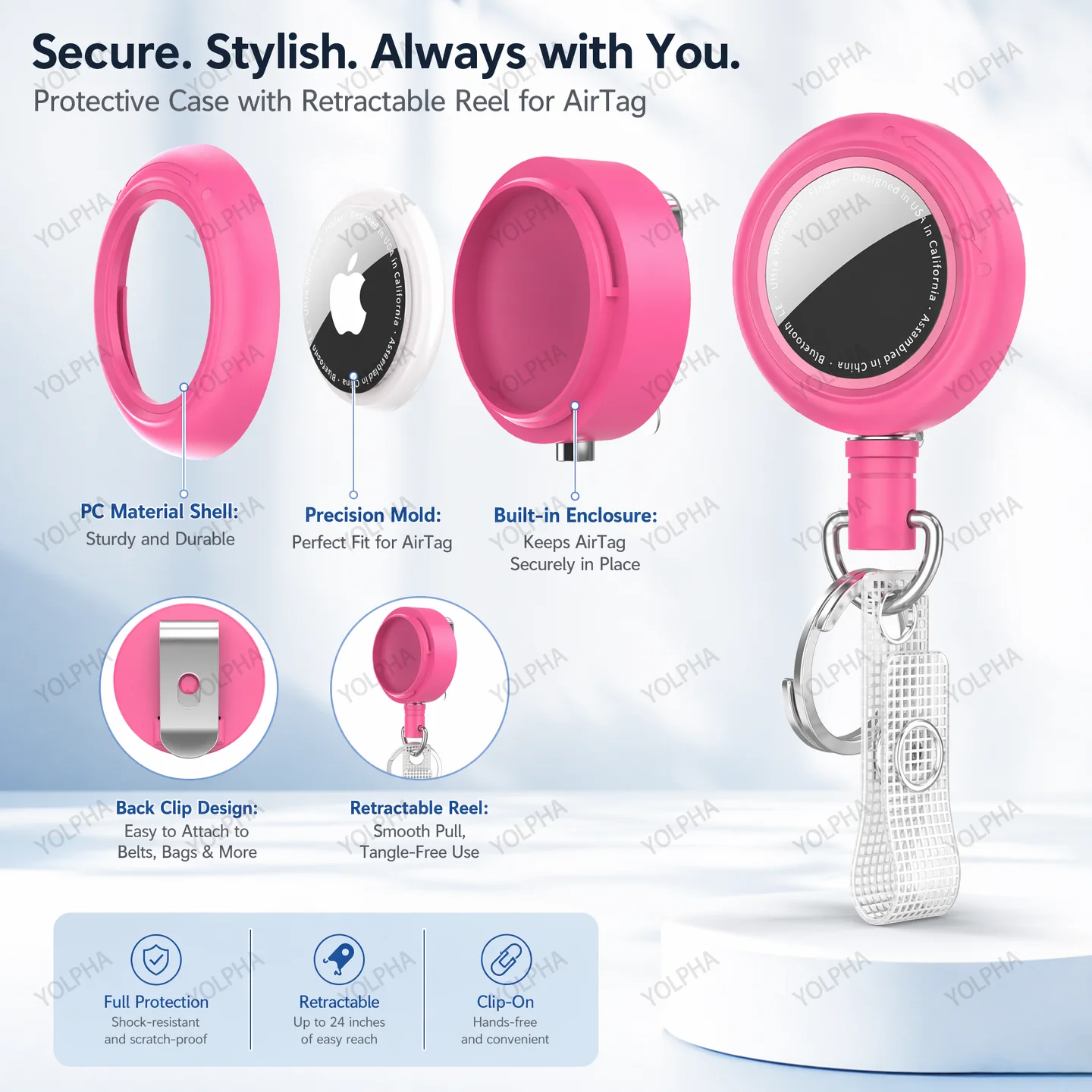 AirTag Protective Anti-Loss Case with Back Clip Retractable Reel Lanyard Keyring GPS Tracker Cover for Keys Dog Cat Backpacks view 3