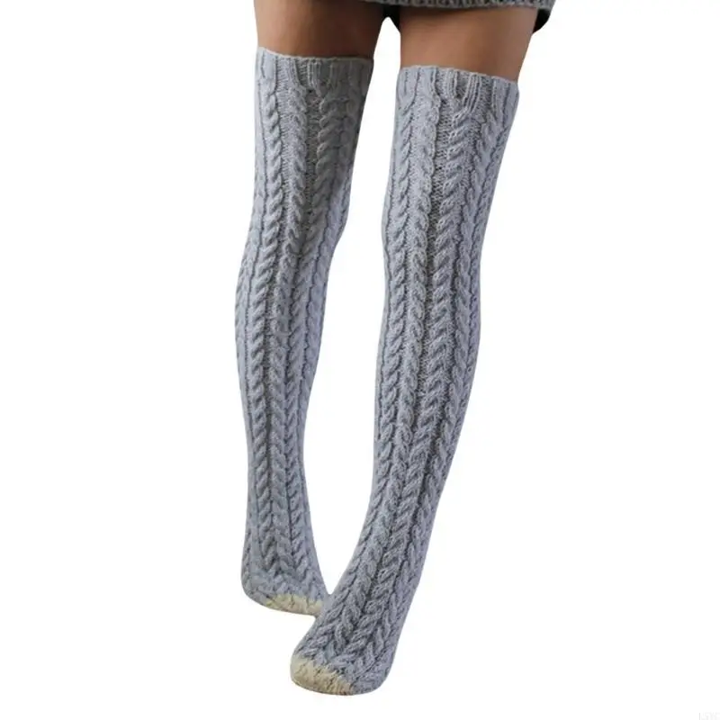 L5YC Thigh High Socks for Women,Winter Over Knee Socks,Cable Knitted Boot Stockings Fashion Thick Thigh Tigh Leg Warmers