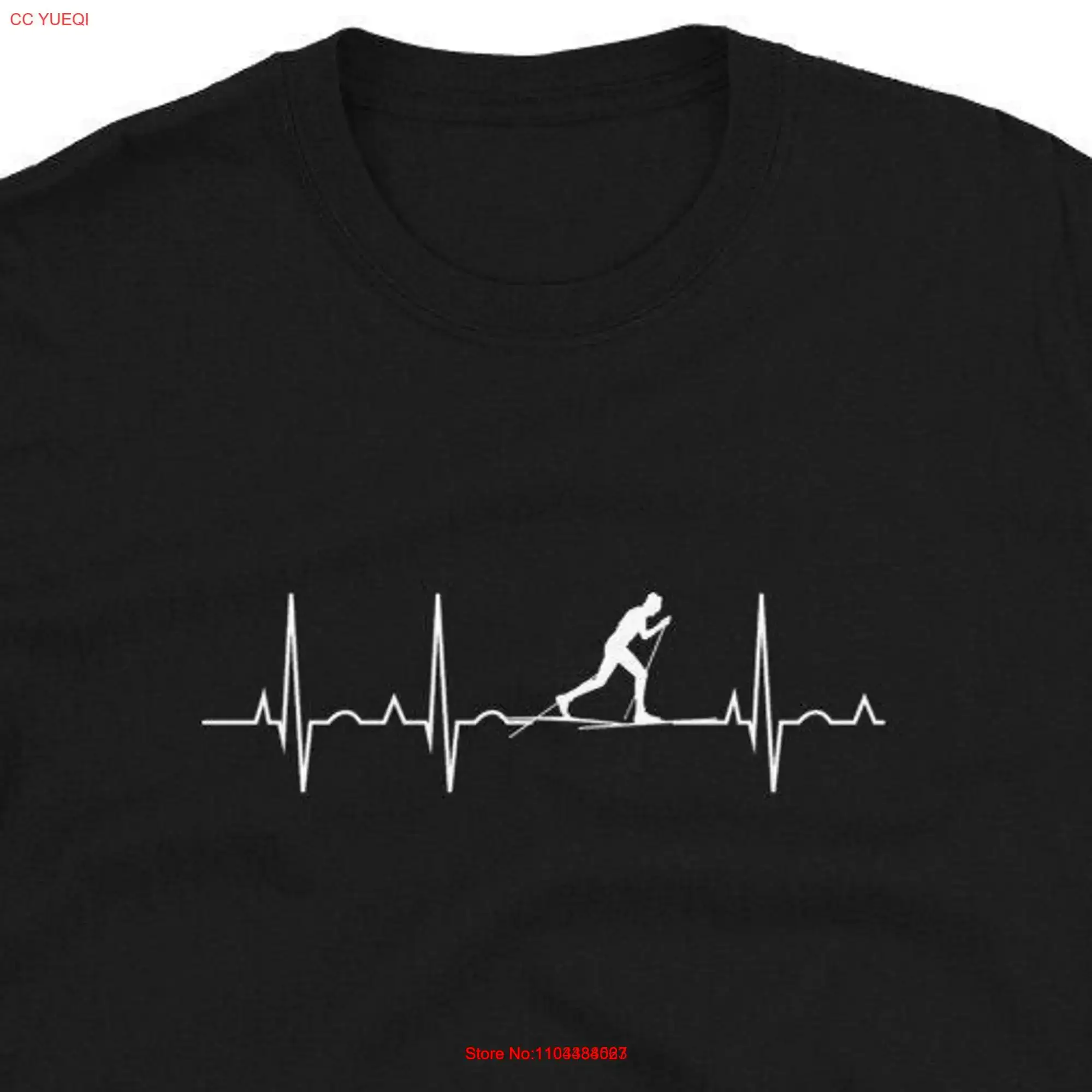 Heartbeat Cross Country Skiing T Shirt For Man Woman EKG Pulse Skier Ski Snow Lover