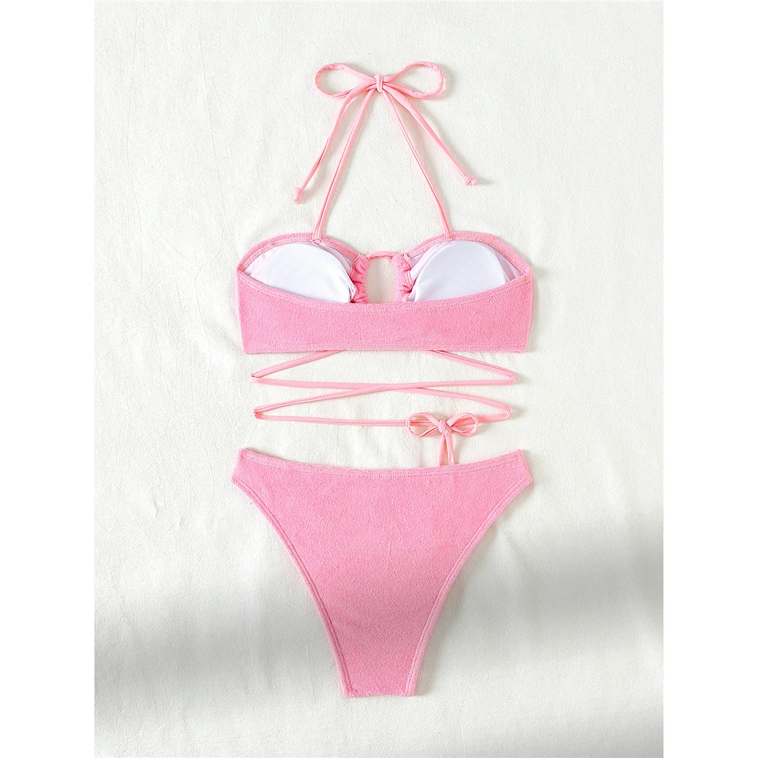 Umwickelbarer Neckholder-Bikini im brasilianischen High-Cut-Stil, Damen-Badebekleidung, zweiteiliger Bikini-Set, Badeanzug, Badebekleidung, Schwimmbekleidung V5341 – Detail 10