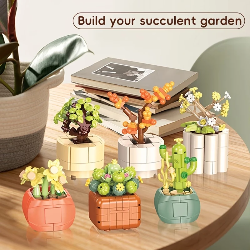 

520 реалистичных строительных блоков в виде суккулентов, придают яркие цвета интерьеру, никогда не увядают, идеальный подарок