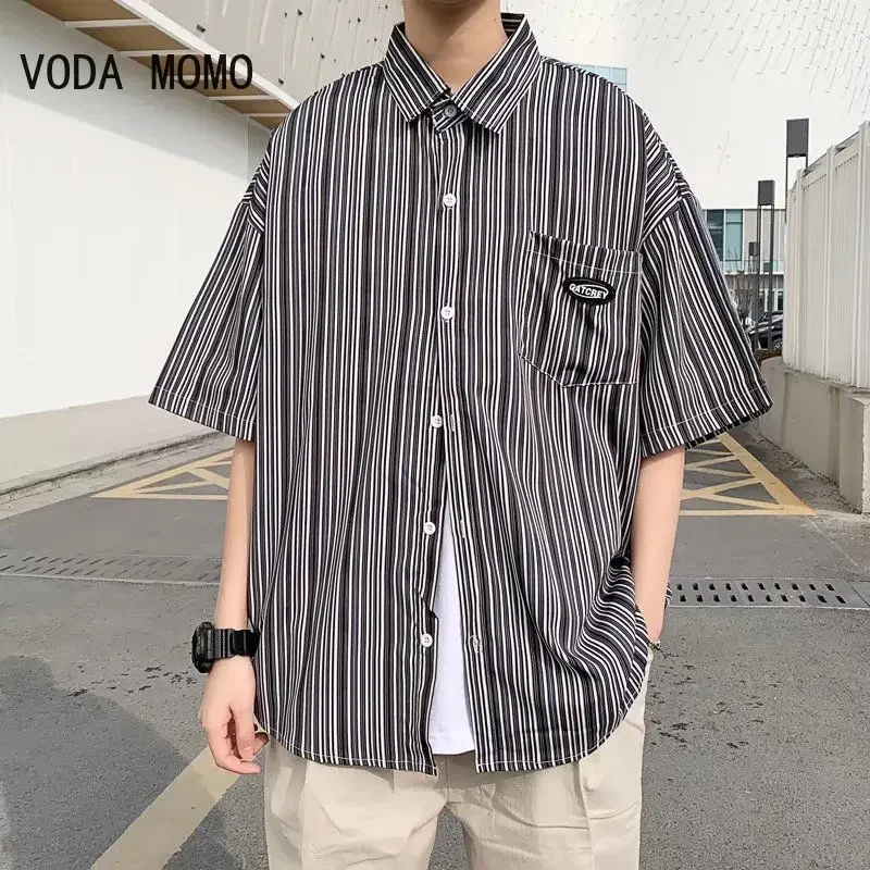 

Hawaii Men Shirt Blouse Multicolor Stripes Loose Short Sleeve Casual Buttons Cotton Beach Shirt Men Camisas Para Hombre shirt