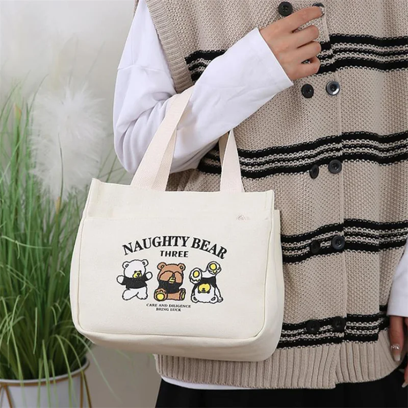 

HUA HUA Cartoon Cute Printed Pattern Canvas Versatile Handbag Office Worker Lunch Bag Tote Bag