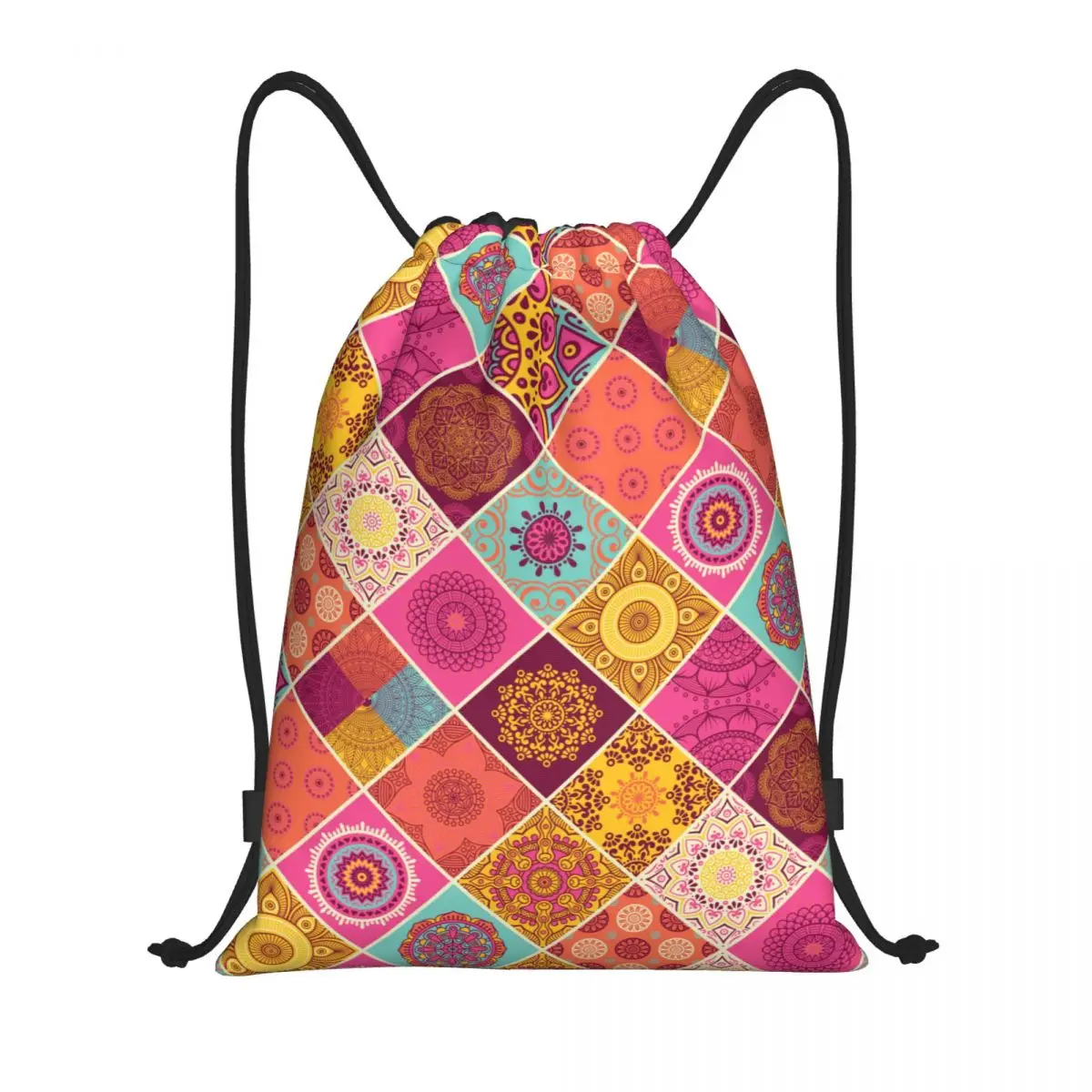 Custom Arabic Indian Ethnic Floral Mandalas Pattern Drawstring Backpack Bags Lightweight Gym Sports Sackpack Sacks for Traveling