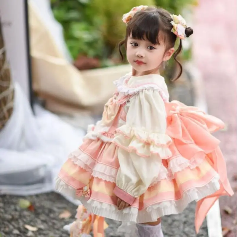 2024 Spanish Lolita Dress Sets for Girls Children Princess Birthday Party Clothes from 2Y-8Y Kids Girl Lace Layered Ball Gowns