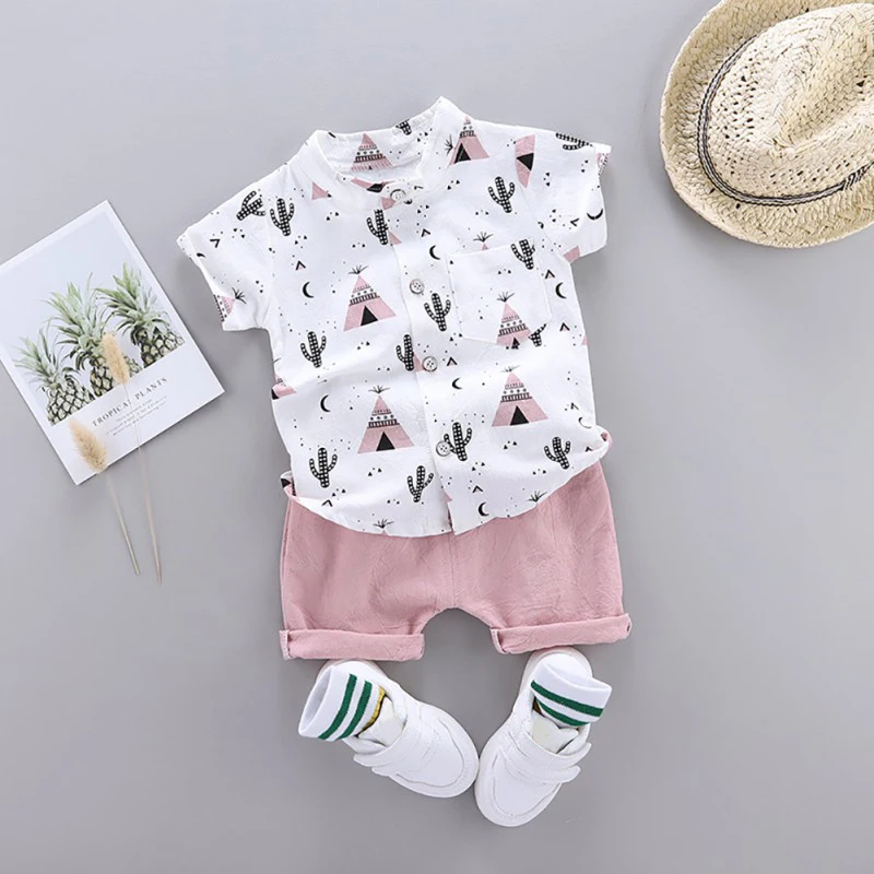 Casual Kids Clothes 2 Piece Set Clothing Cartoon Printing Boy T-shirt Shorts Clothing Boys Tracksuit Children Baby Clothes 0-4Y