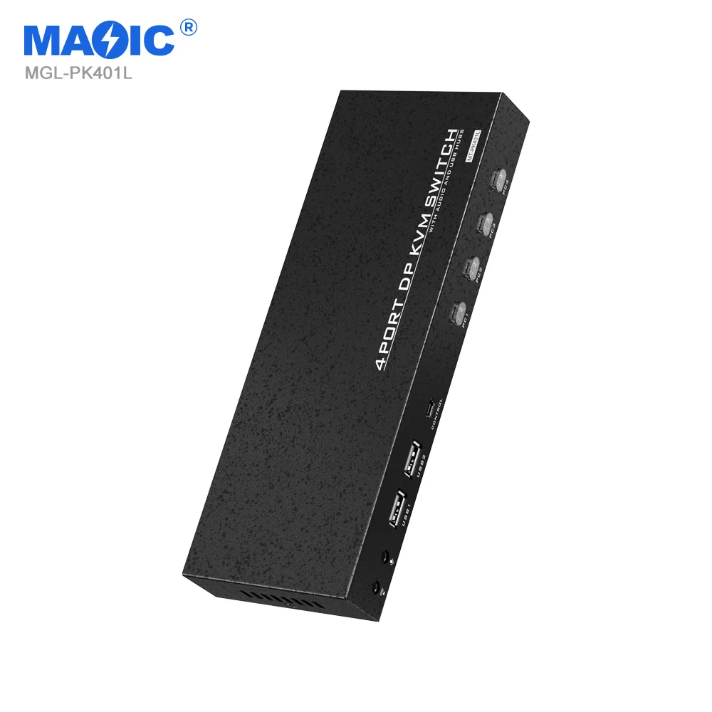 DisplayPort 4-Port-KVM-Umschalter 4k 60 Hz DP-KVM-Umschalter mit 3,5-mm-Audio und Mikrofon