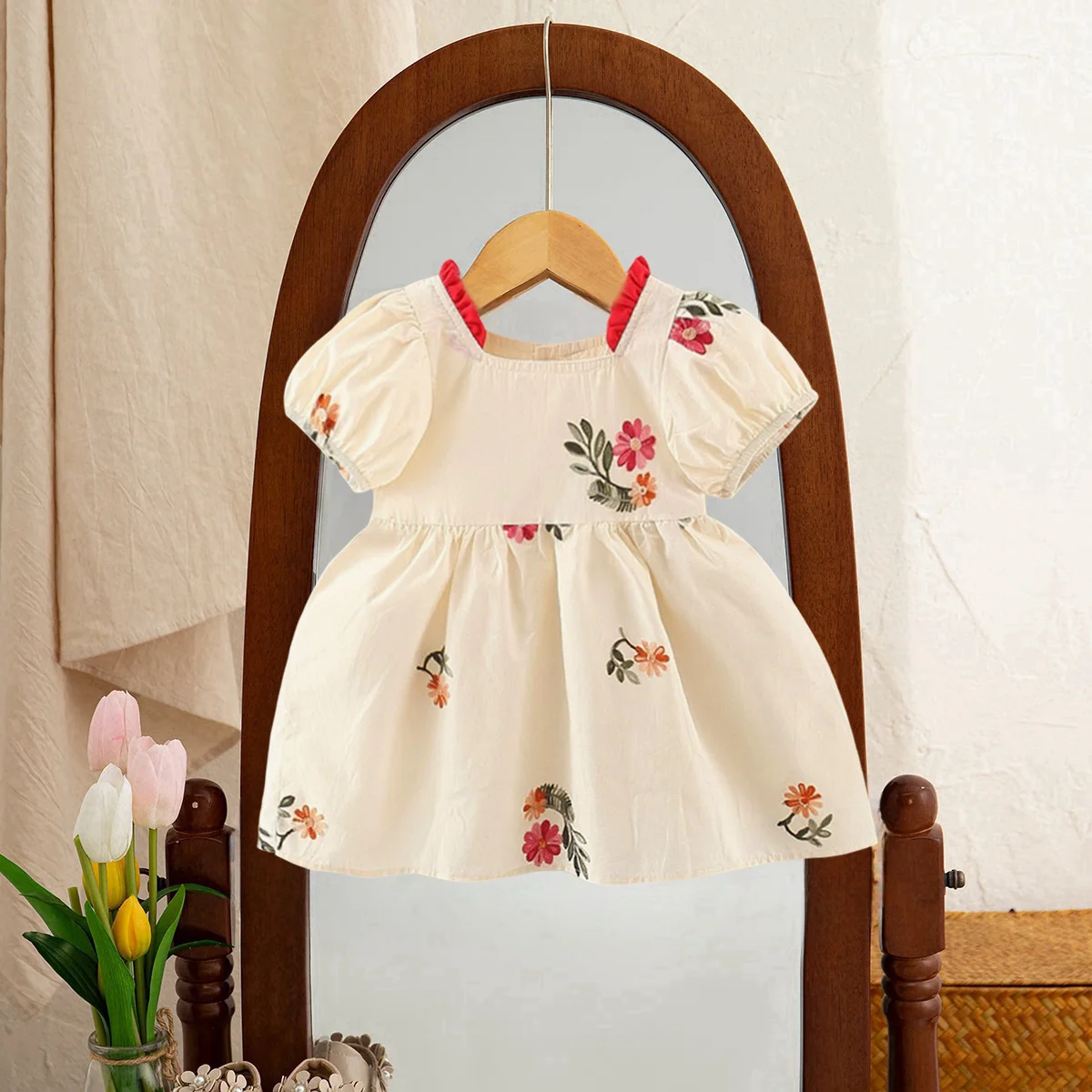 

Платья для маленьких девочек, летние платья с цветочной вышивкой и объемными рукавами для девочек, милые платья принцессы для девочек, одежда для малышей, одежда для девочек