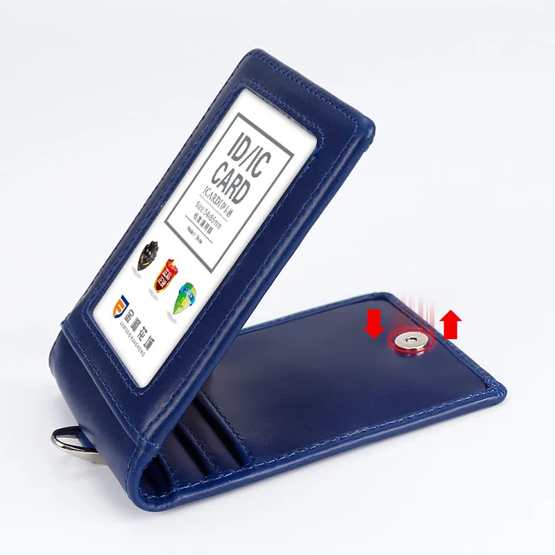 Juego de fundas de cuero genuino para tarjetas de identificación, funda transparente con Clip para tarjetas de crédito y bancarias, accesorios de