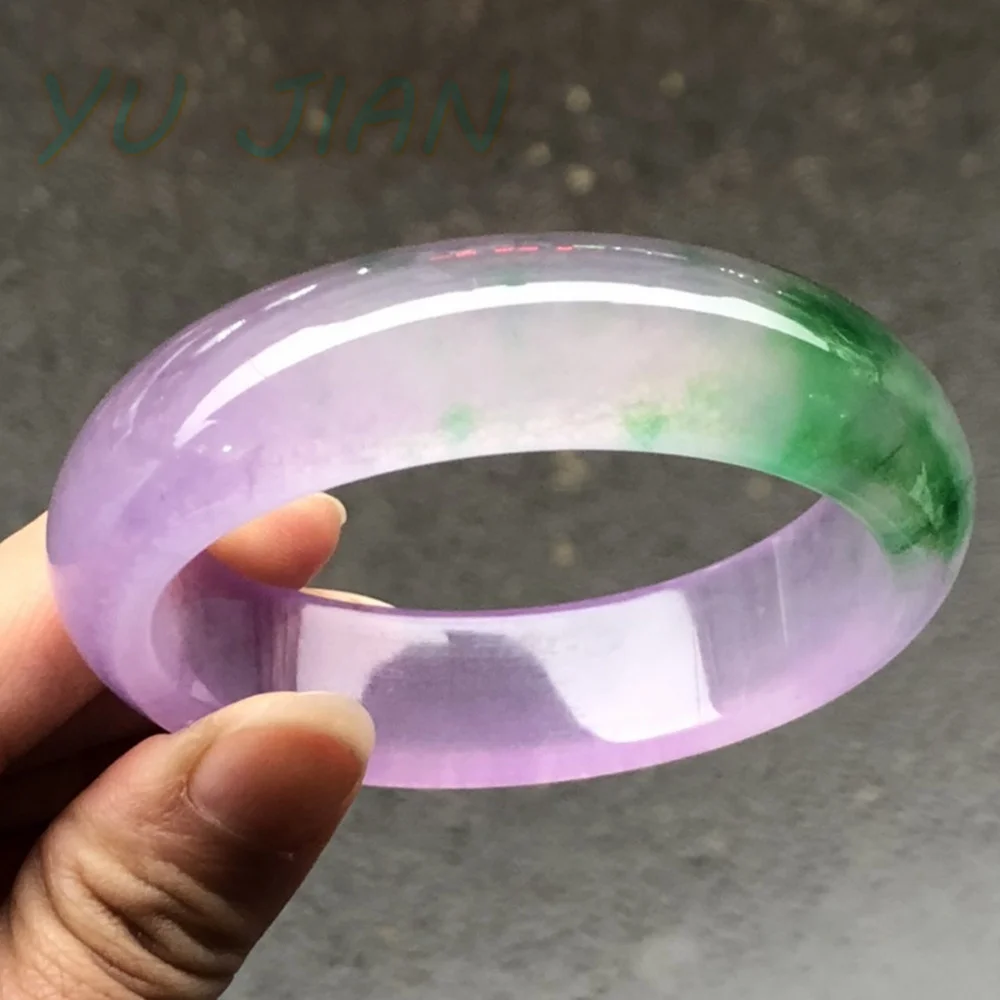 Rare Natural Jadeite Hand Ornament Ice Species Purple Fluttering Green Flower Jade Bangle Delicate Braelet High Quality Jewelry