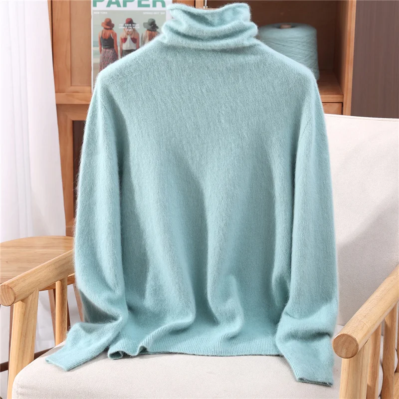 Frauen 100% Nerz Kaschmir Pullover Rollkragen Pullover Gestapelt Kragen Herbst Winter Schlank Grundlegende Kaschmir Weiche Warme Hohe Strecth Top