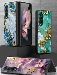 Luxury Flower Marble Phone Cover for Samsung Galaxy ZFold6 Z Fold 4 5G ZFold5 Z Fold4 Fold3 Funda Shockproof Hard PC