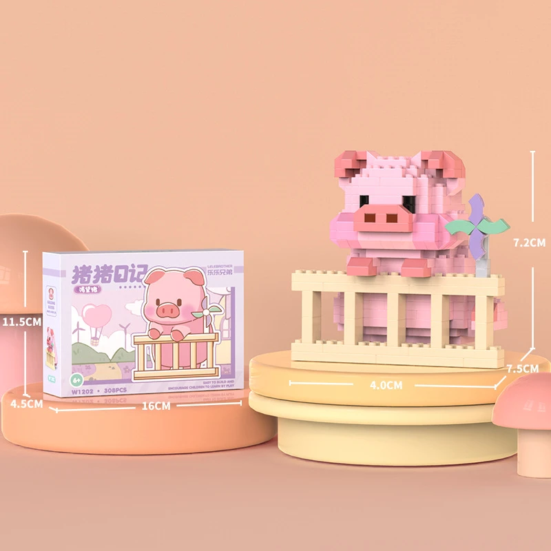 Creative Cute Pig Cartoon Doll Small Particle Building Block Toy Children Girls Gift Assembled Puzzle Model