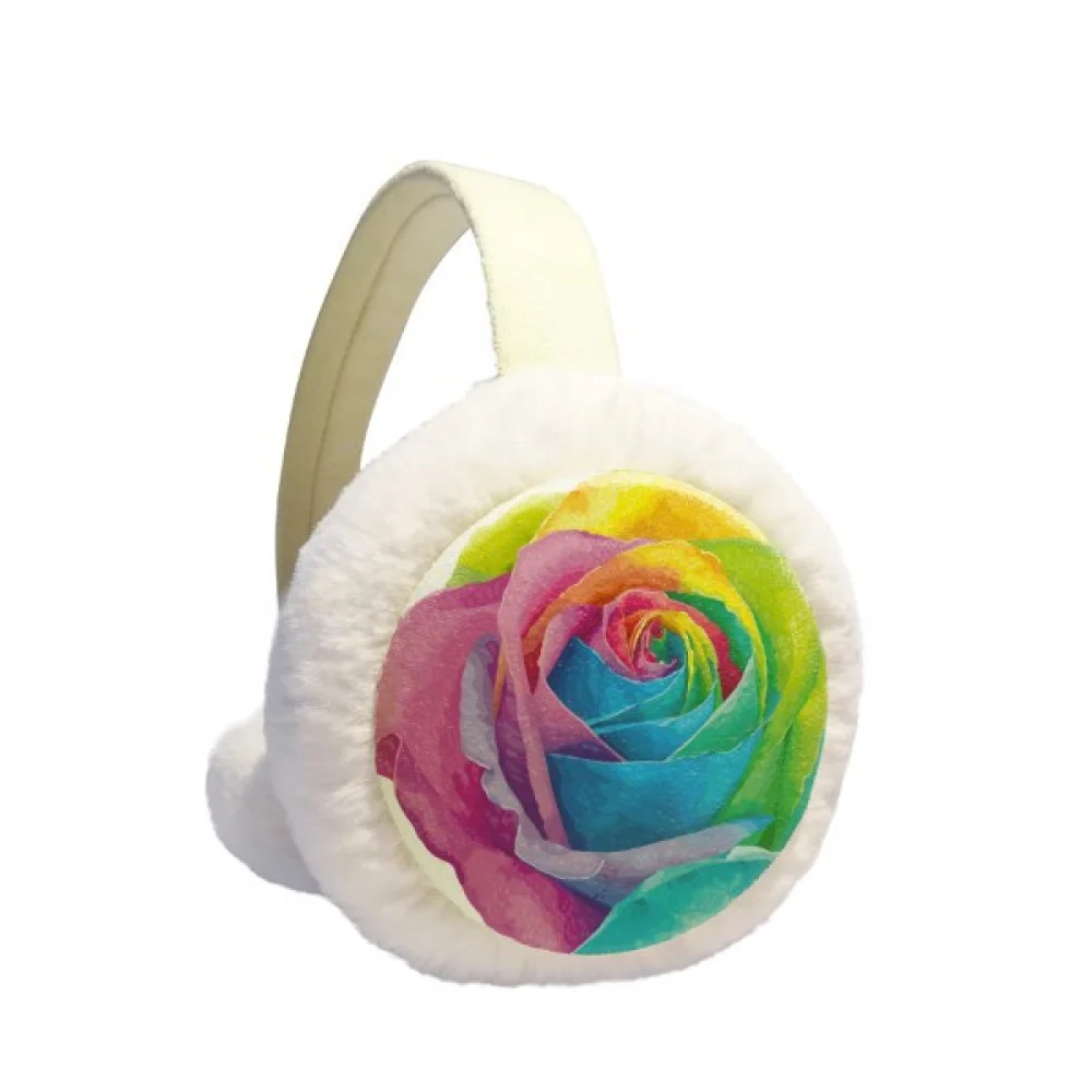 

Rainbow Flower Illustration Winter Ear Warmer Cable Knit Furry Fleece Earmuff Outdoor