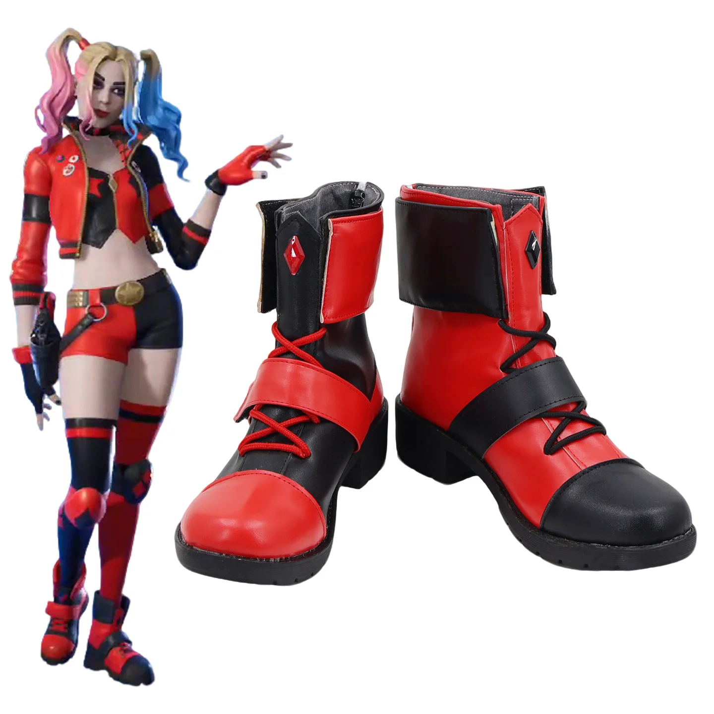 Harley Cosplay Shoes Red Black Quinzel Suicide Isekai Joker Girl Squad Boots Anime Halloween Custom made