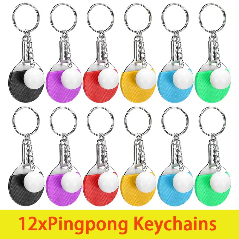 

12Pcs Table Tennis Keychain Mini Ping Pong Keyrings with Table Tennis Racket Sports Keyring for Bags Backpack