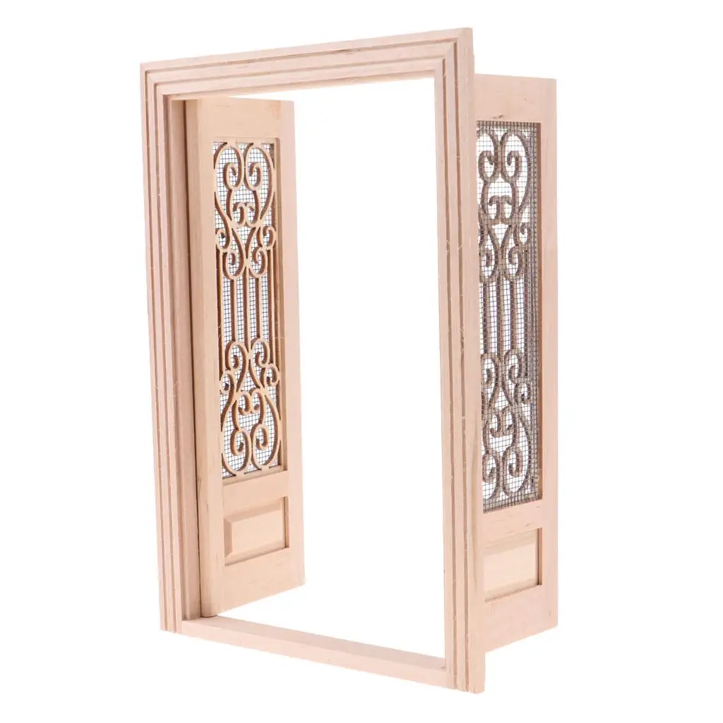 Muebles de casa de muñecas, puerta de pantalla hueca, accesorios de puerta de madera externa, 1/12