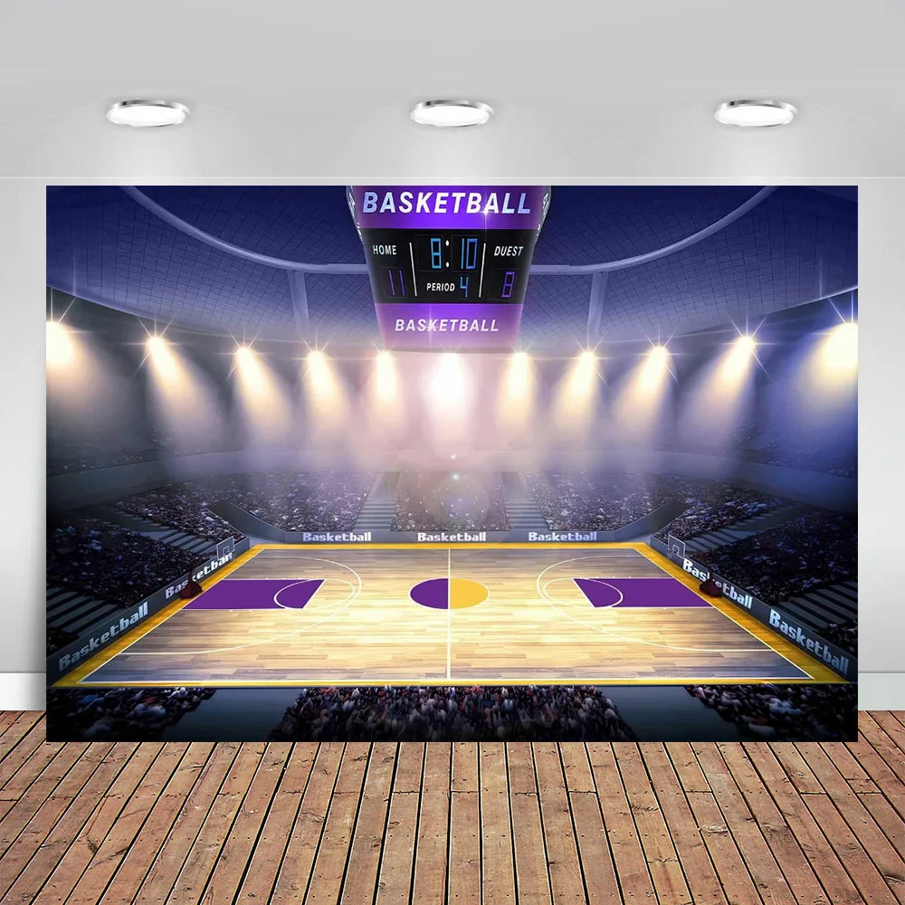 

Basketball Court Bleachers Backdrop Stadium League Tournament Night Photography Background Spotlight Finals Site Children Banner