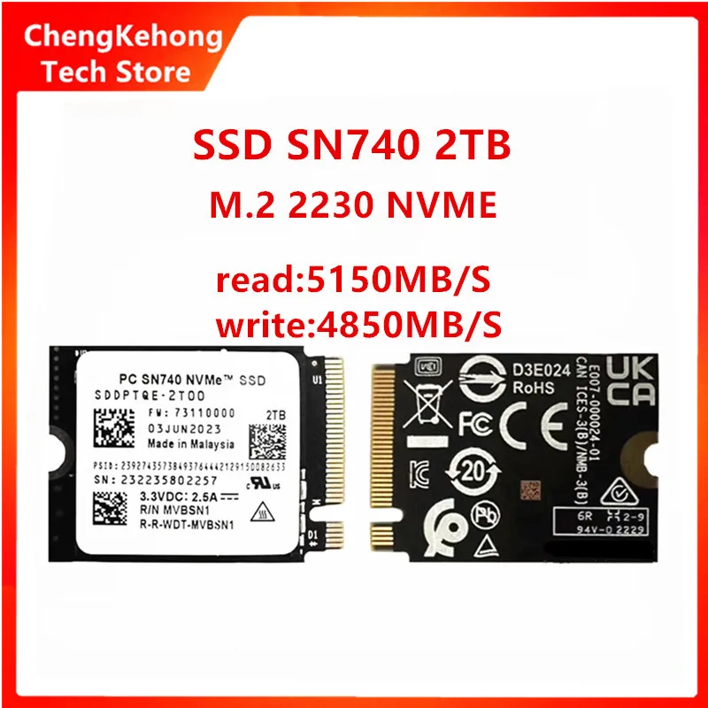 For Western Digital WD SSD SN740 2TB 1TB 512G 256G M.2 2230 2242 Gen4 PCIe 4.0 X4 NVMe Solid State Drive Support camera handheld