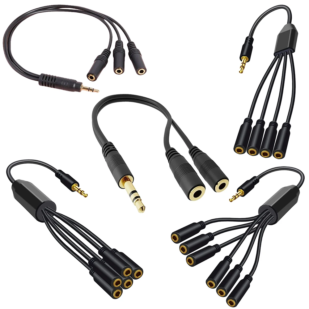 1/8 3.5mm TRS Male To 2/3/4/5/6-Port 3.5 Female Jack Headphone Splitter Cable Stereo AUX Audio Adapter for PC TV MP3 Speaker