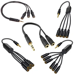 Cabo divisor, adaptador de áudio AUX para PC, TV, MP3 Speaker, TRS macho para fêmea, 3.5mm, 2, 3, 4, 5, 6 Port, 1, 8, 3,5 milímetros