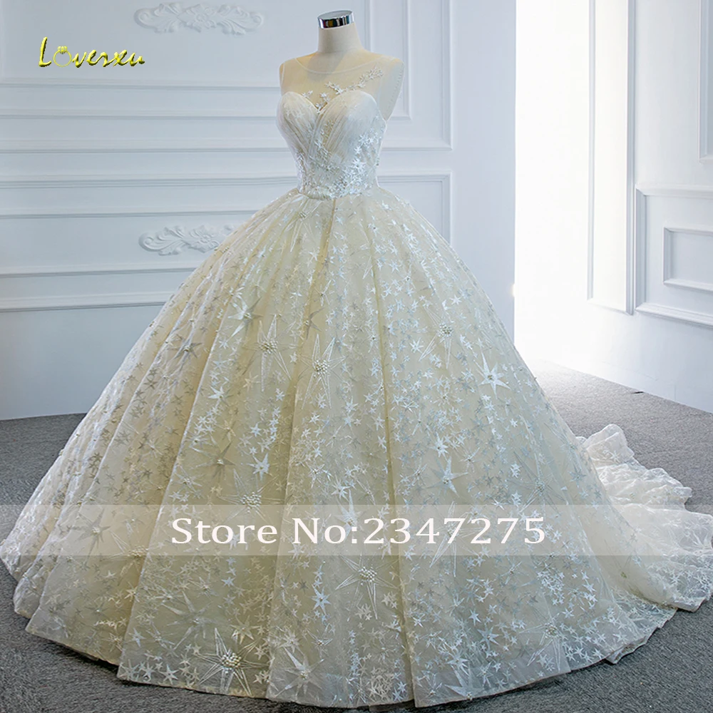 Loverxu Ball Gown ชุดแต่งงานวินเทจ O-คอแขนกุด Vestido De Novia ลูกไม้เงารถไฟศาล Custom Made ชุดเจ้าสาว