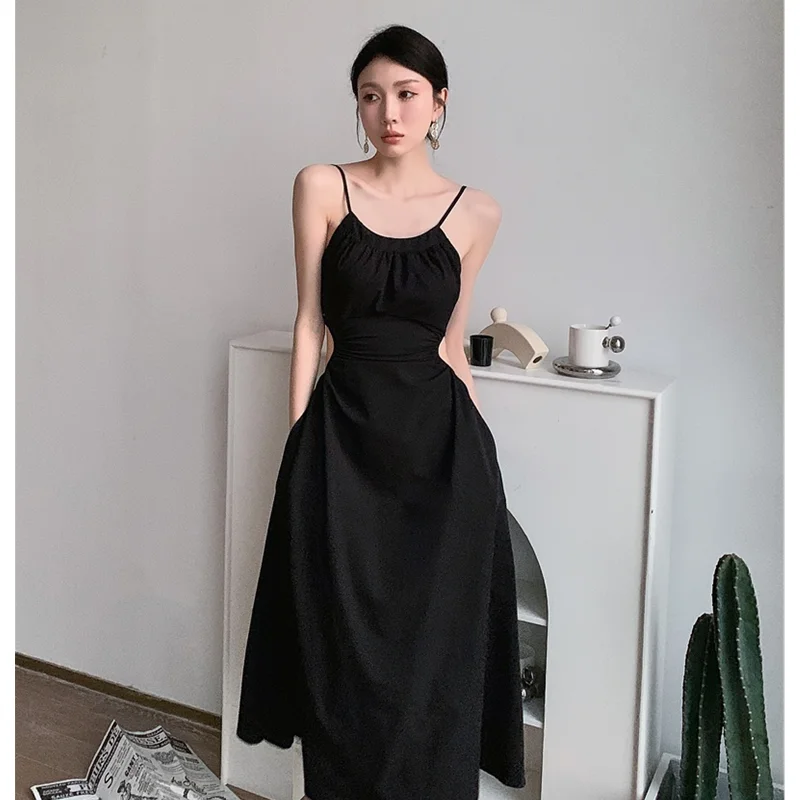 

Summer Women's Clothing Suspender Dress Dopamine Sweet Ballet Tea Break French Hot Girl Waist Open Back Black Temperament Dress