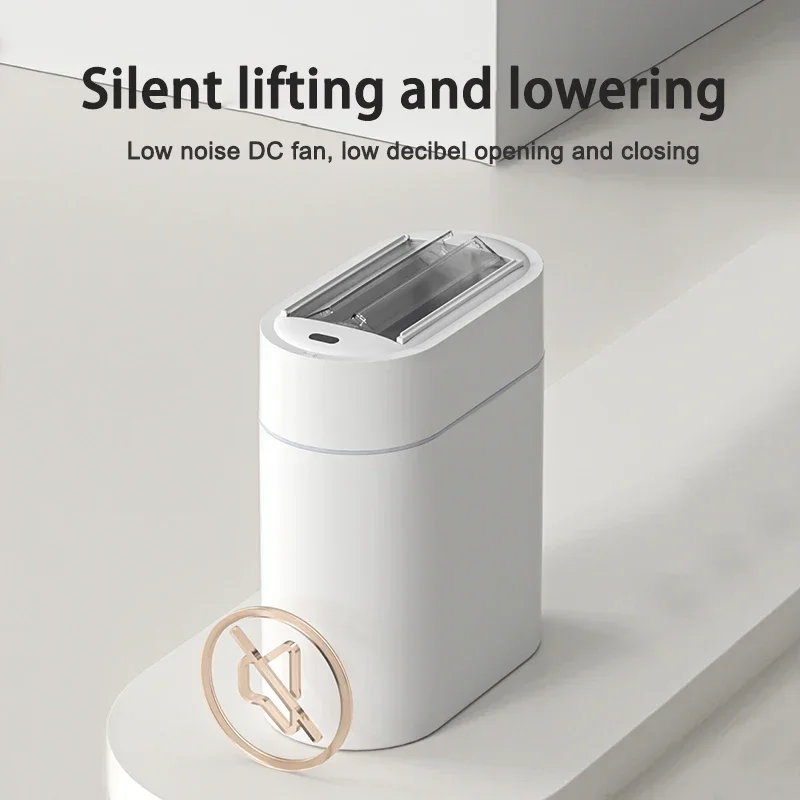 

Sensor Trash Can with Lid 9L Trash Bin Two-way Narrow Slit Toilet Garbage Bin Kitchen Automatic Bagging Adsorption Wastebasket