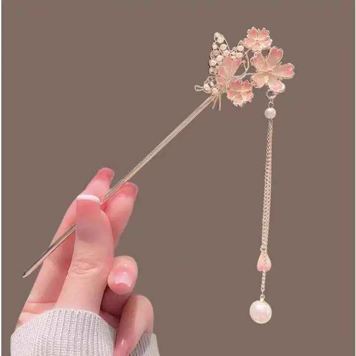 Sakura Hairpin with a High-End Feel, Hanfu Hairpin, Tassel Hairpin, Qipao Hairpin, Cute and Versatile view 2