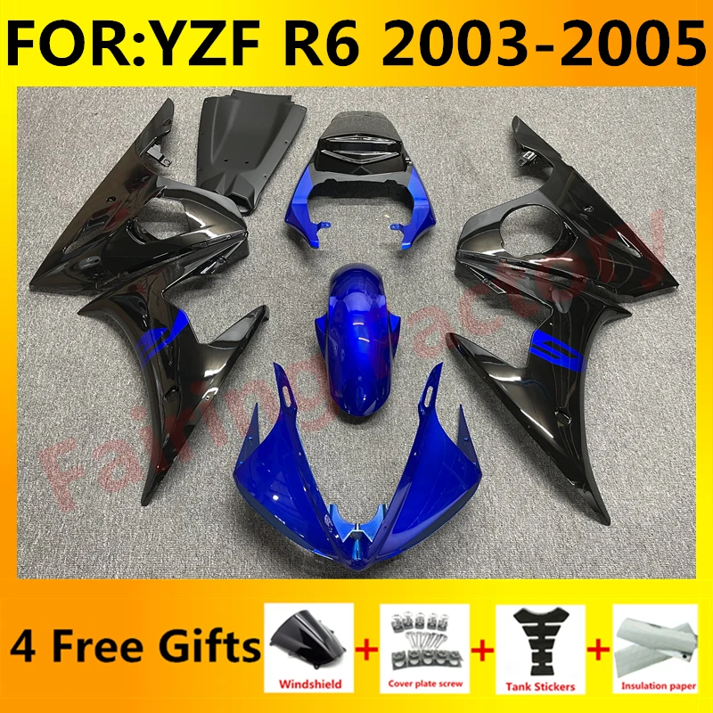 

Новый комплект обтекателей для мотоцикла ABS для YZF R6 2003 2004 2005 03 04 05 Обтекатели для кузова Комплект синего и черного цвета