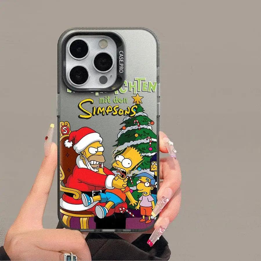 Colored Silver Case for Apple iPhone 11 13 15 Pro Max 12 14  XR X XS Shockproof Protective Phone Cover Christmas Funny Simpsons