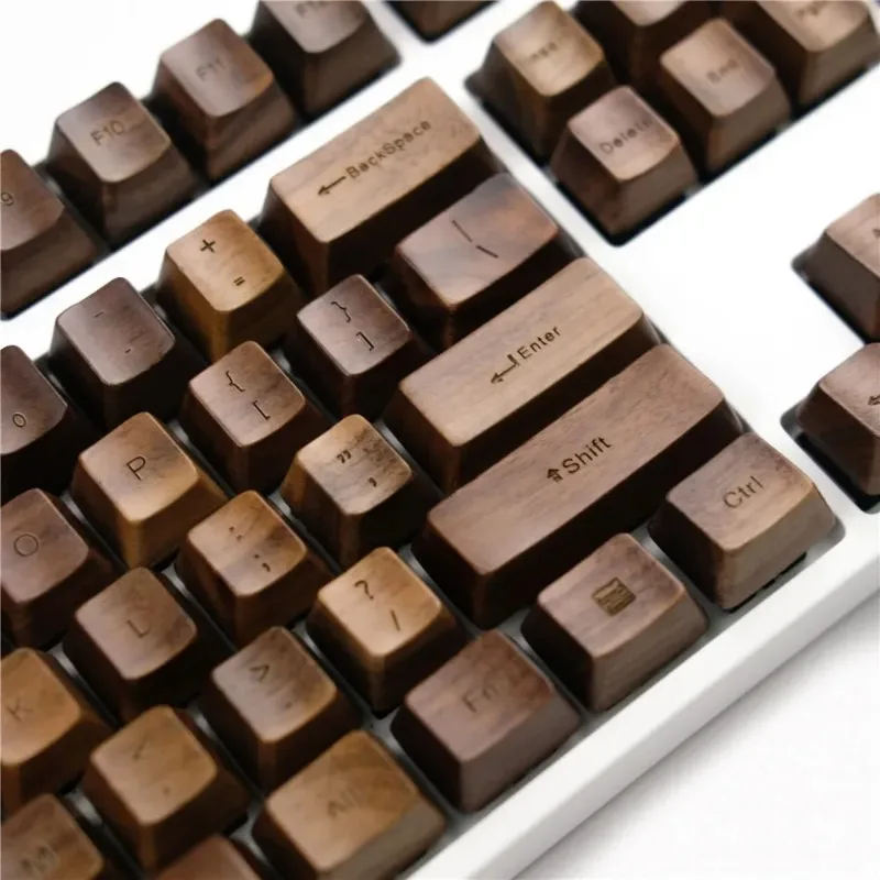 Walnut Wood Keycap Set 60/87/104 Custom Artisan Wooden Key Caps  Mechanical Keyboard Accessory OEM Soild Wood BOX Switch Keycaps