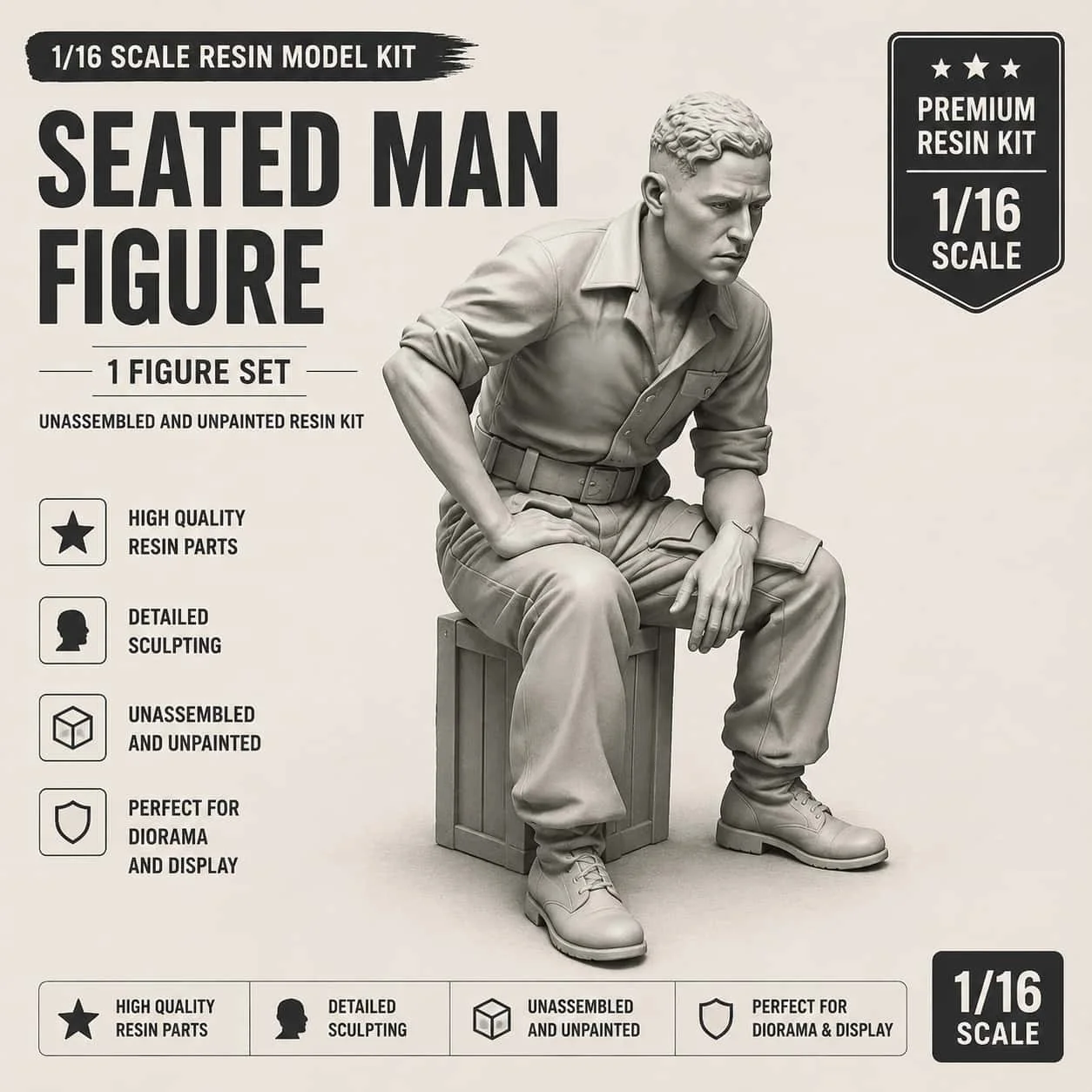 

1:16 Casting Resin Model Grey Kit French Armored Tank Soldier 1-Person Model Requires Assembly Unpainted