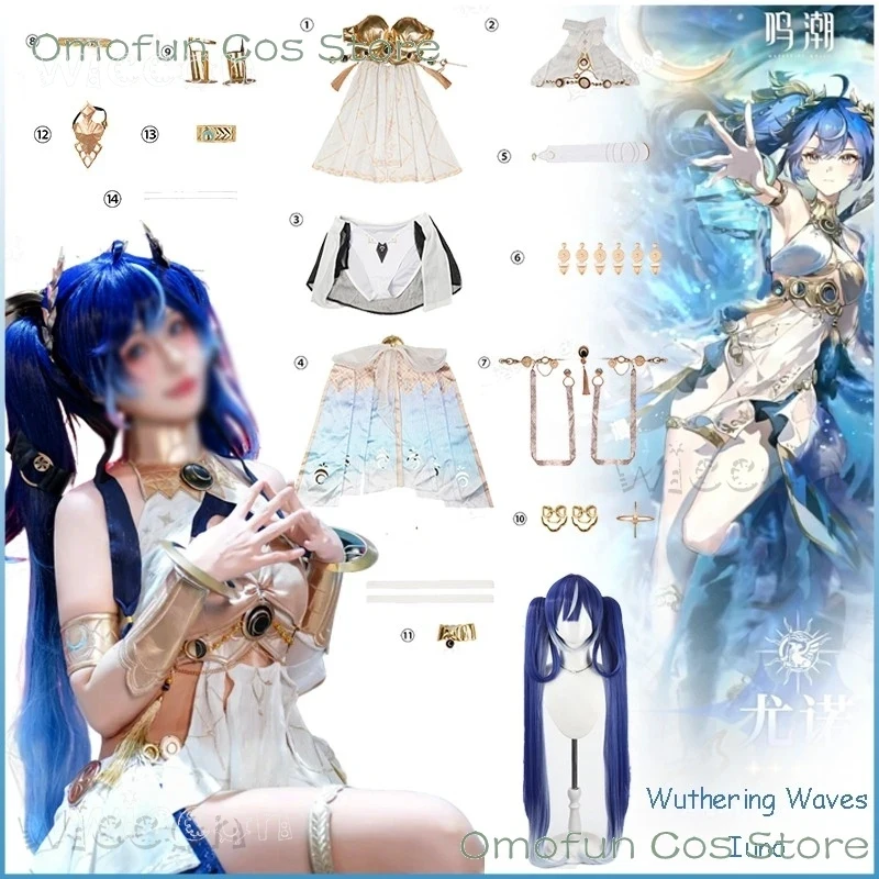 

s,3'g\7;Wuwa Wuthering Waves Iuno Cosplay Costume Wig Priestess Outfit Clothes Dress Women Halloween Carnival Laurel ha4;b,7\k/8