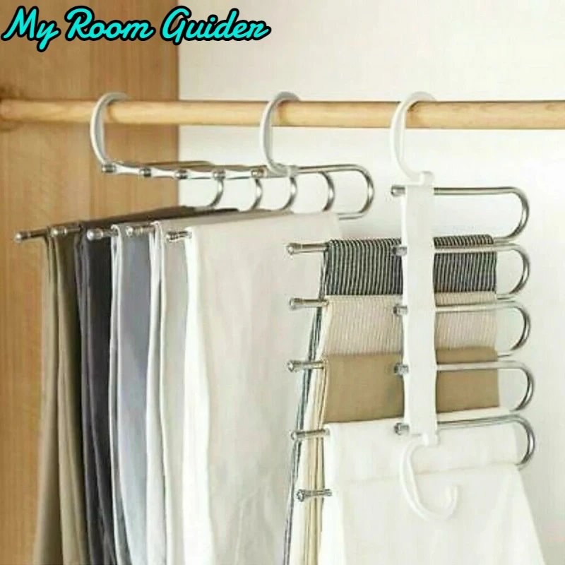 Hot Newest Multifunction 5 in 1 Pant rack shelves Stainless Steel Clothes Hangers Multi-functional Wardrobe Magic Hanger